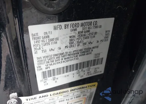 2012 Ford Expedition Limited from USA, damaged, VIN 1FMJU1K51CEF01733
